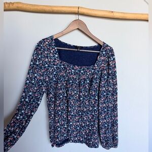 Lucky Brand Navy Long-Sleeve Floral square Neck Top size XL
